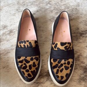Kate Spade 6.5 Brown Black Leopard Calf hair Print Sneakers Slip on Loafers